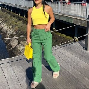 Zara Green Wide-Leg High-Waist Pants